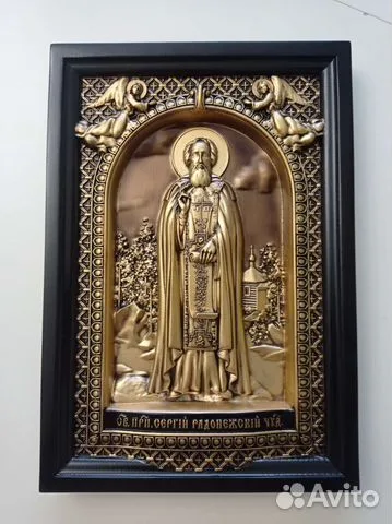 Икона резная из дерева Преподобный Сергий Радонежс — красивый подарок