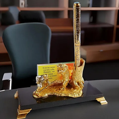 Письменный набор "На медведя". Позолоченный — необычный подарок