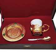 Кофейная пара из фарфора "Малахит". Златоуст — оригинальный подарок — фотография 2