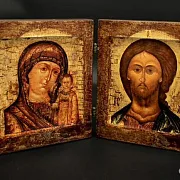 Складень деревянный. Богоматерь Казанская и Спасит — оригинальный подарок — фотография 1