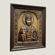 На память: Святой Николай Чудотворец икона резная из дерева — фотография 2
