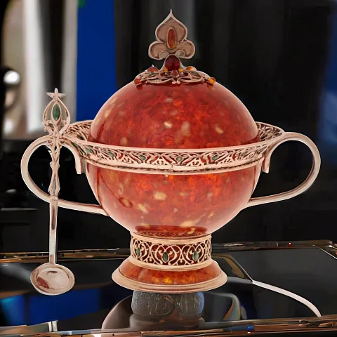 Сахарница декоративная из янтаря с ложечкой — красивый подарок