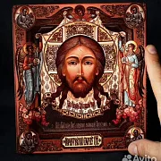 Икона деревянная "Спас Нерукотворный с Евангелиста — оригинальный подарок — фотография 1