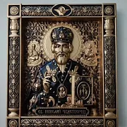 На память: Резная Икона из дерева. Святой Николай Чудотворец — фотография 7